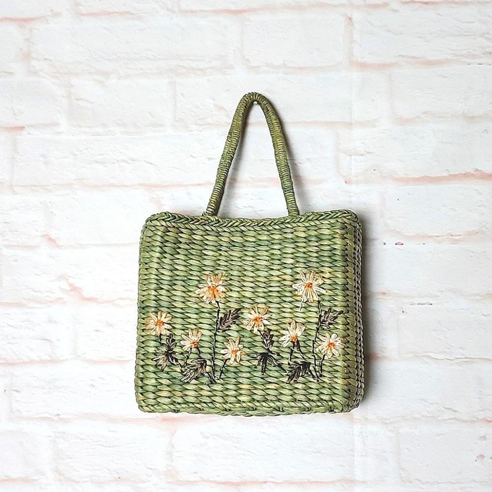 Vintage straw tote bag purse retro